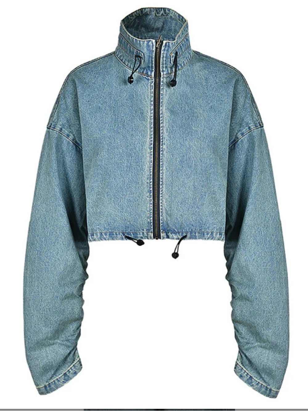 LORAGAL Denim Cropped Zip-Front Jacket in Washed Blue